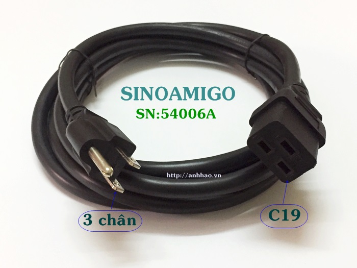Dây nguồn 3 chân chuẩn C19 dài 3M Sinoamigo SN: 54006A công suất 15A